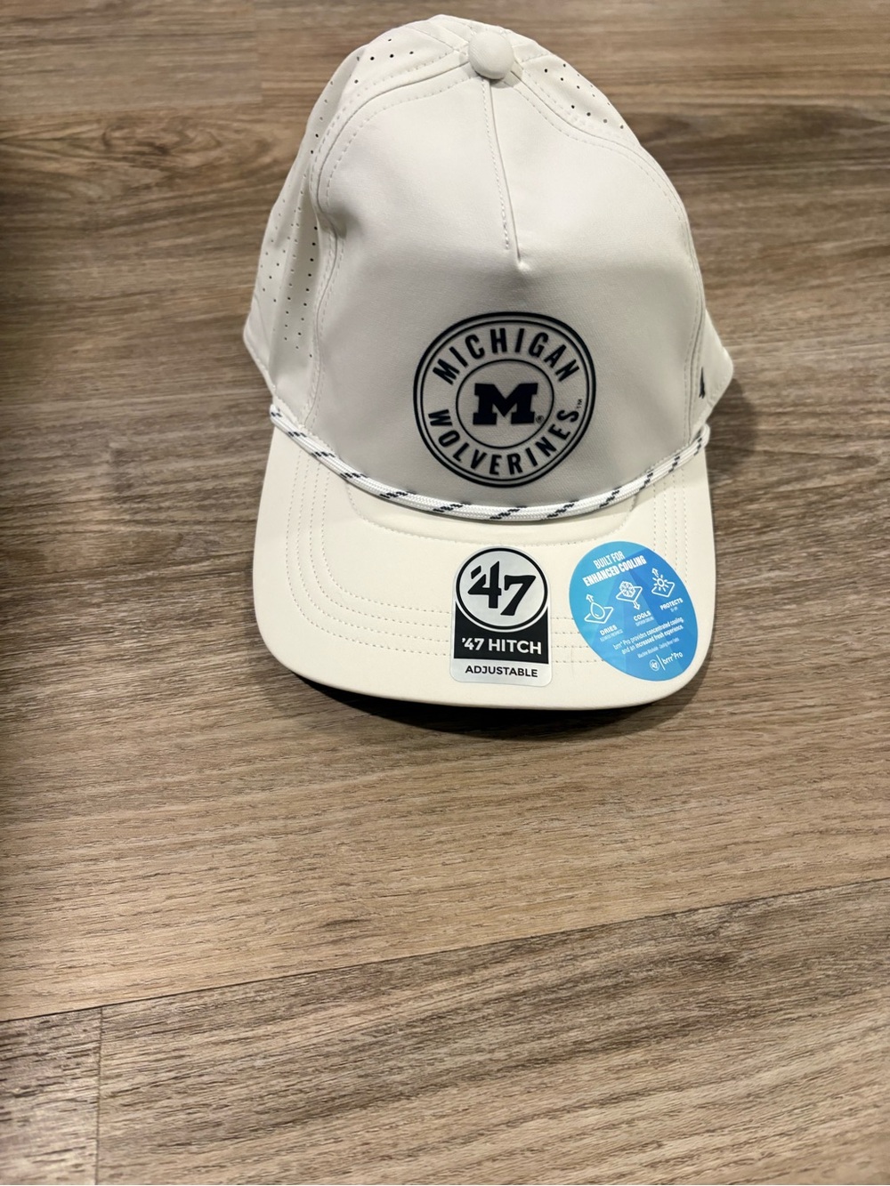 ’47 Michigan Wolverines White Adjustable Rope-Trim Cap
